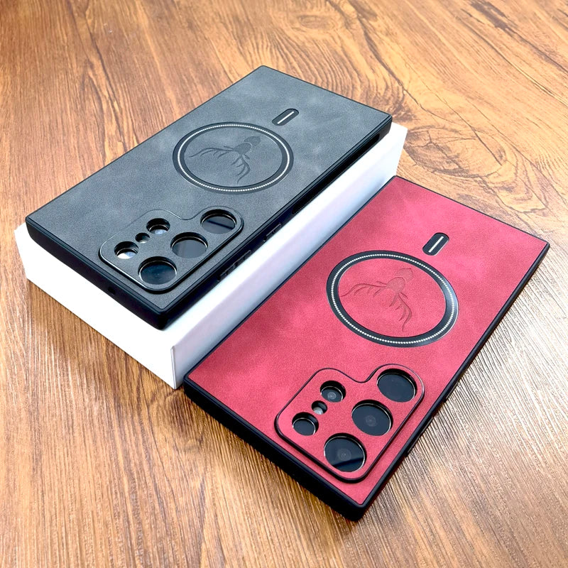 Luxury Leather Case For Samsung Galaxy S26 S25 S24 S23 S22 S21 Ultra Plus FE Note 20 S 24 23 Cover  For Magsafe Wireless Charge