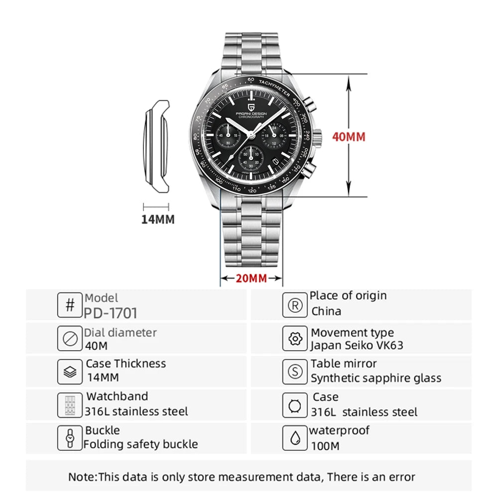 2026 New PAGANI DESIGN Mens Watches Top Brand Luxury Automatic Quartz Chronograph Waterproof Sport Stainless Steel Clock Relogio