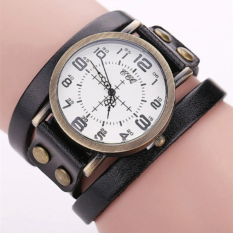 Vintage Leather Band Women's Watch Casual Arabic Dial Ladies Wristwatches
