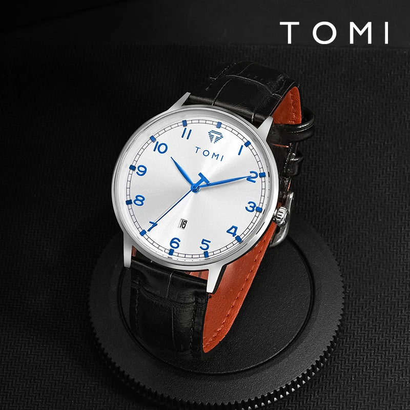 TOMI men's minimalist fashion watch circular dial calendar men's and women's casual quartz watch clock gift