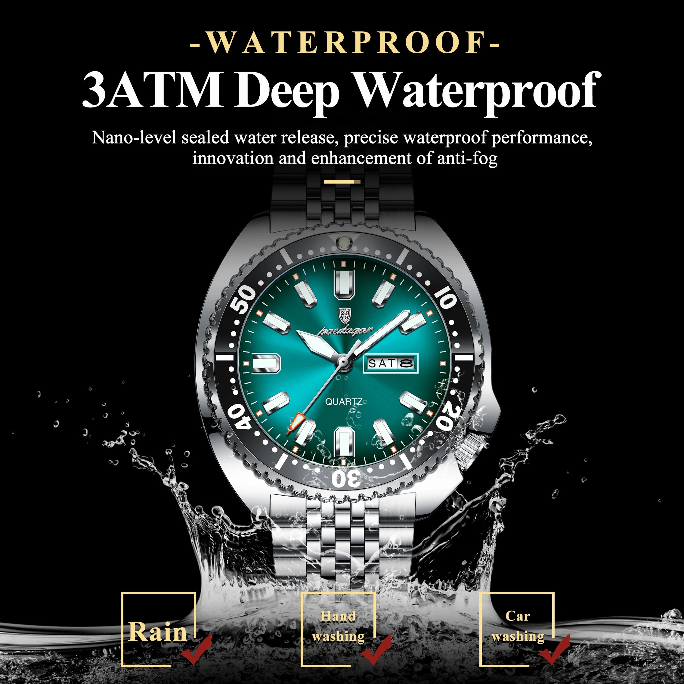 POEDAGAR Luxury Fashion Men's Watch Waterproof Luminous Quartz Male Watch Date Week Stainless Steel Casual Watches For Men Reloj