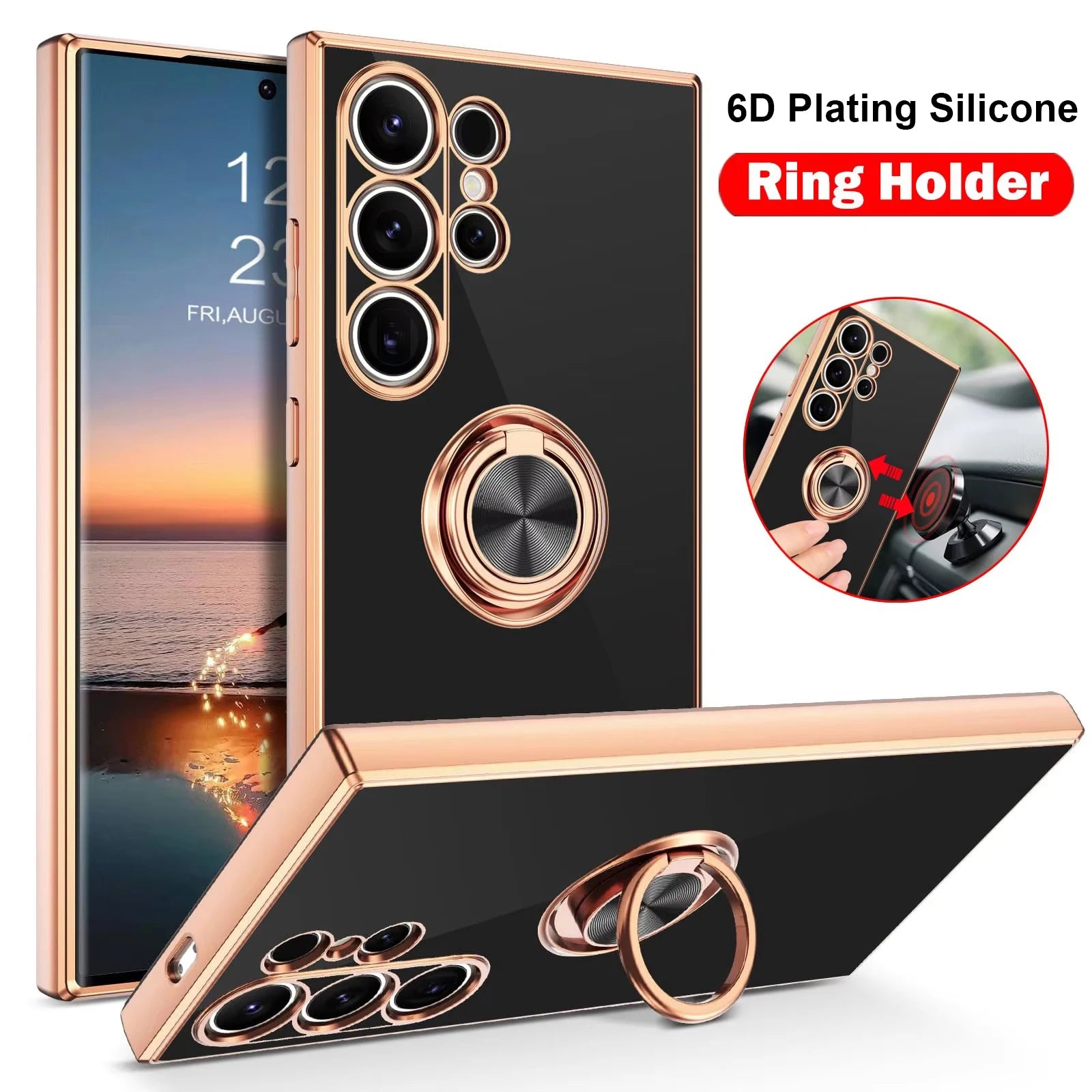 Luxury Plating 360°Rotate Metal Ring Holder Phone Case For Samsung Galaxy S25 Ultra S24 S23 FE S22 S21 S20 S10 Plus Back Cover