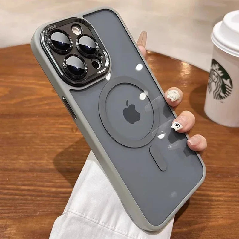 Luxury Magnetic Metal Lens Bumper Protection Case For iPhone 17 16 15 14 13 12 11 Pro Max Funda Wireless Charge Hard Clear Cover