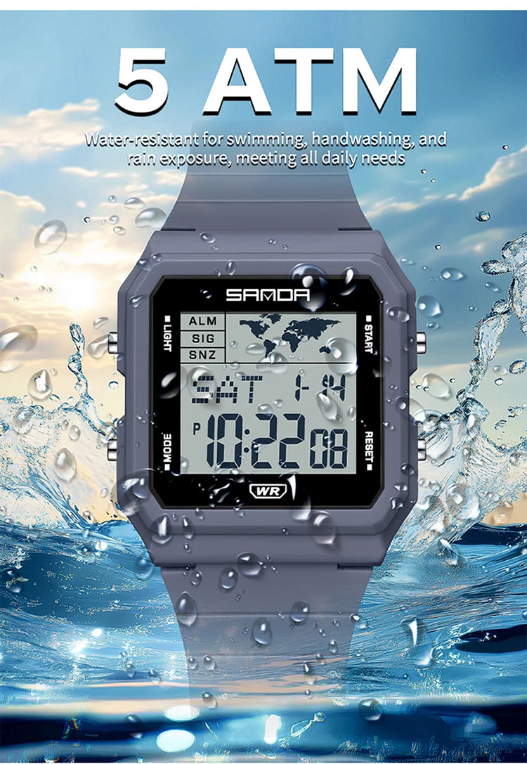SANDA 2217 Sports Fashion Men Electronic Watches Multifunction Alarm Clock Countdown Luminous Waterproof Men's Digital Wristwatc