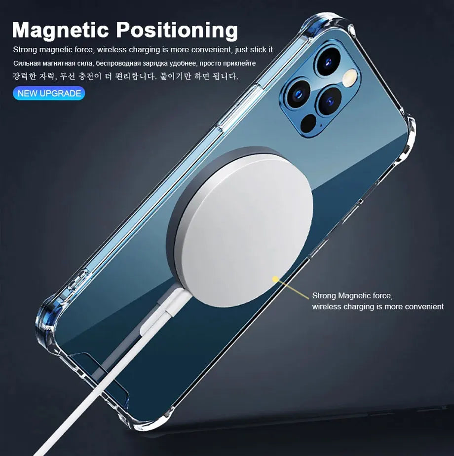 Magnetic Wireless Charger For Magsafe Transparent Case For iPhone 17 11 12 13 14 15 16 Pro Max Plus Shockproof Soft Bumper Cover