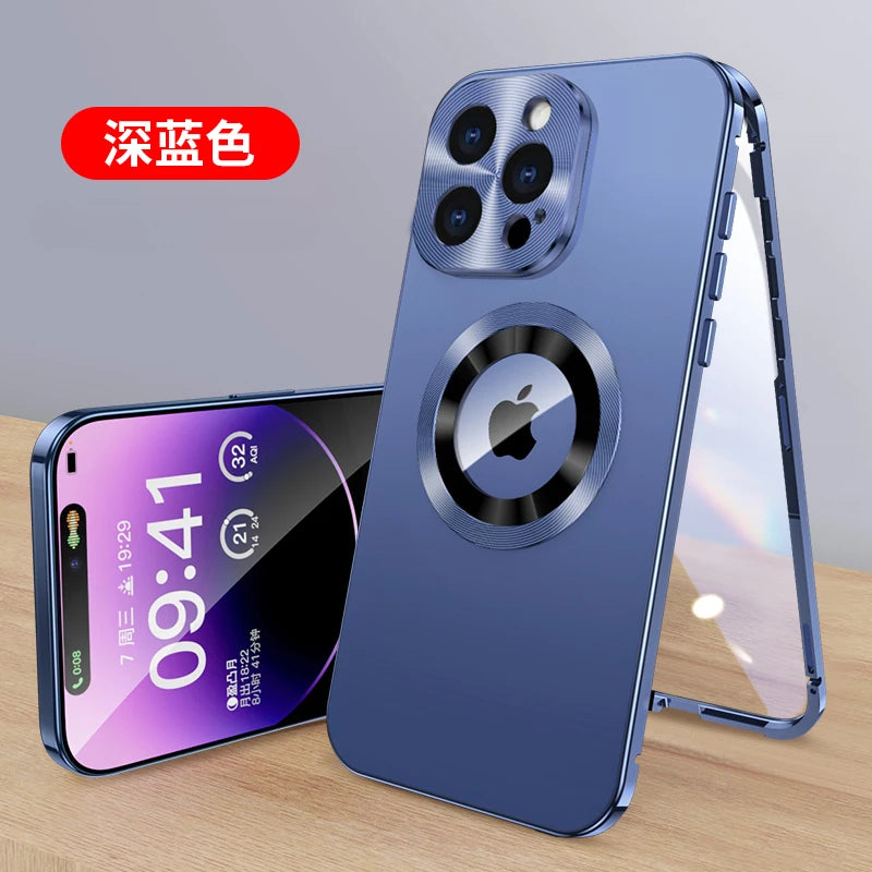 For iPhone 17 16 15 14 13 12Pro Max Full Aluminum Metal Magnetic Case Double-Sided Protection Shockproof Cover Screen Protector