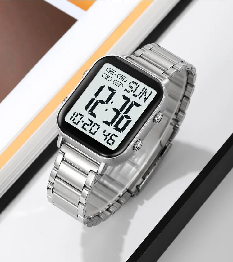 Skmei Men Digital Watches Luxury Stainless Steel Strap Dual Time Zone Man Sports Bracelet Watch 30M Waterproof Male Alarm Clock