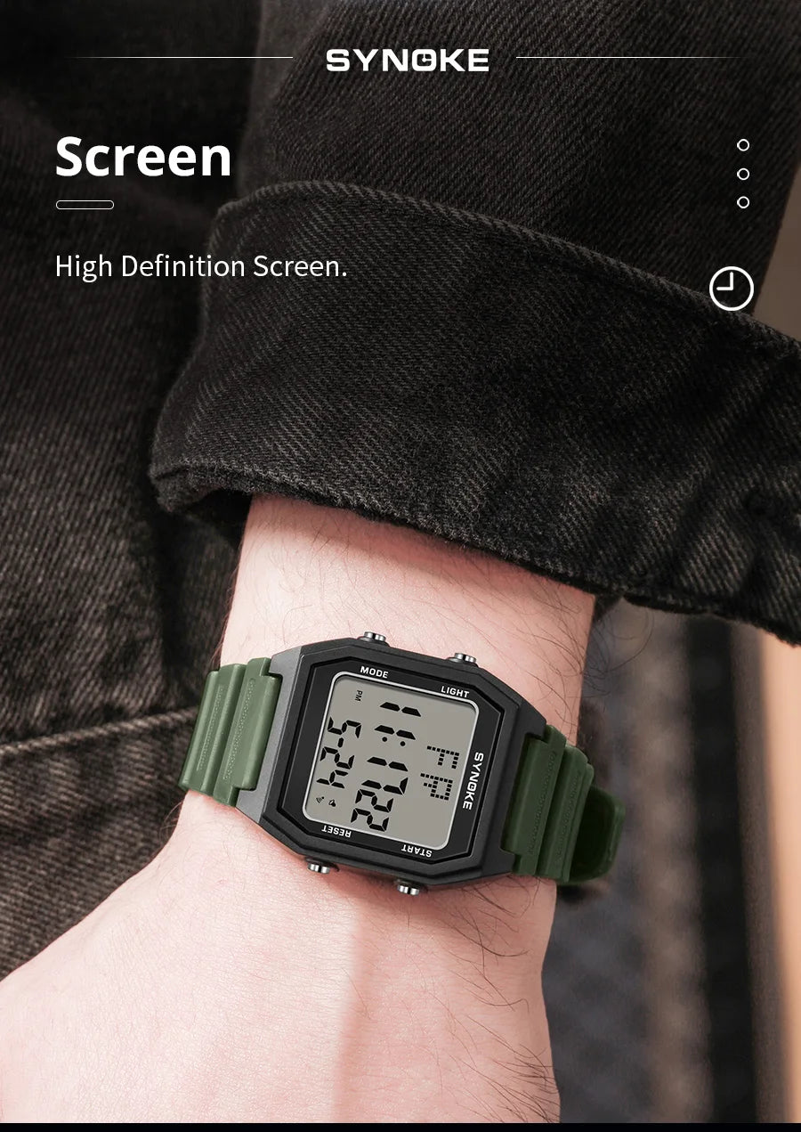 SYNOKE Digital Watches Men Military Sports Luminous Chronograph Waterproof Male Electronic Wrist Watches Square Watch