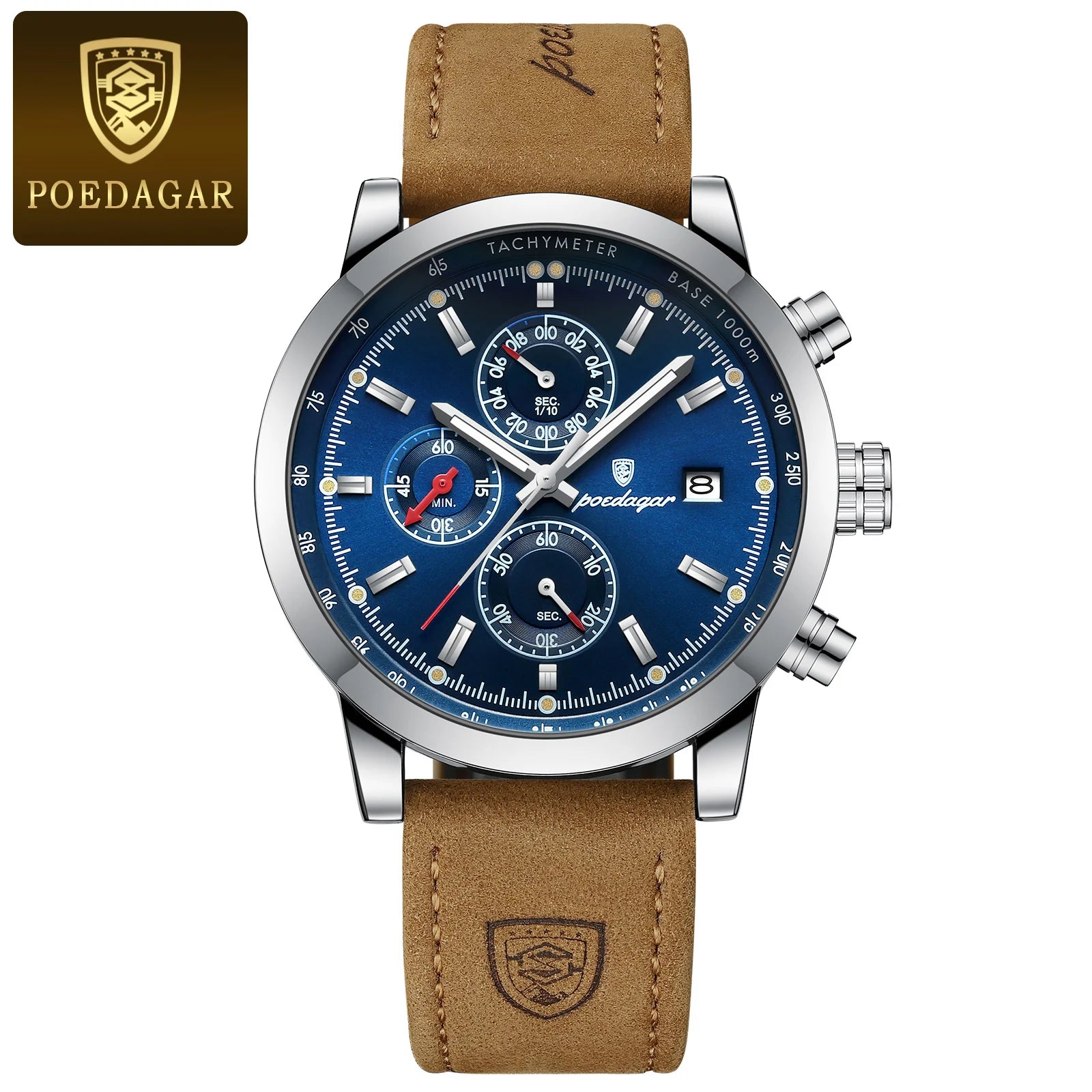 POEDAGAR Fashion Quartz Men's Watch Waterproof Luminous Chronograph Date Leather Man Watch Luxury Business Watches For Men Reloj
