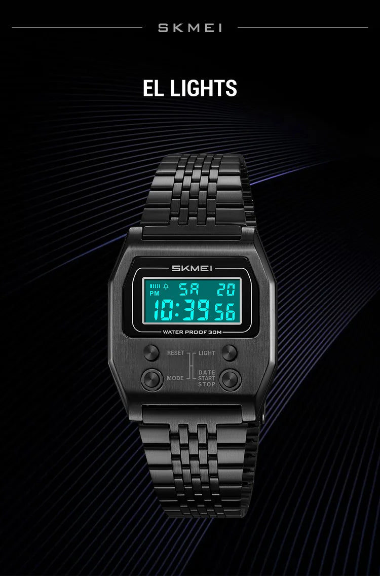 SKMEI 2460 Fashion Brand Men's Electronic Watch Multifunction Luminous Calendar Waterproof Steel Strap Sport Men Digital Watches