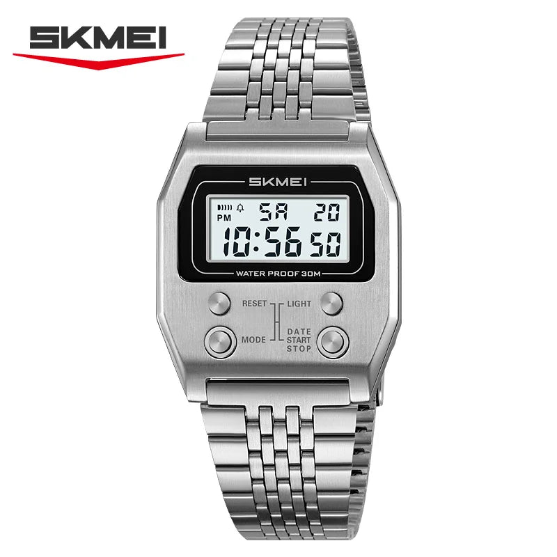 SKMEI 2460 Fashion Brand Men's Electronic Watch Multifunction Luminous Calendar Waterproof Steel Strap Sport Men Digital Watches