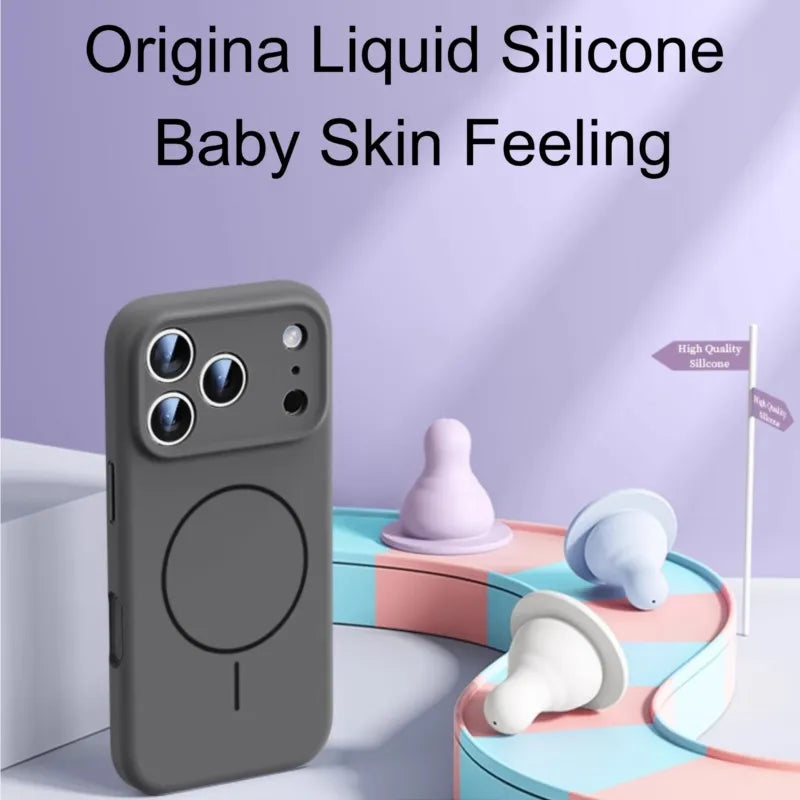 Luxury Liquid Silicone Case for iPhone 17 Air 16 16E 15 14 13 12 11 Pro Max Plus Soft For Magsafe Magnet Shockproof Matte Cover