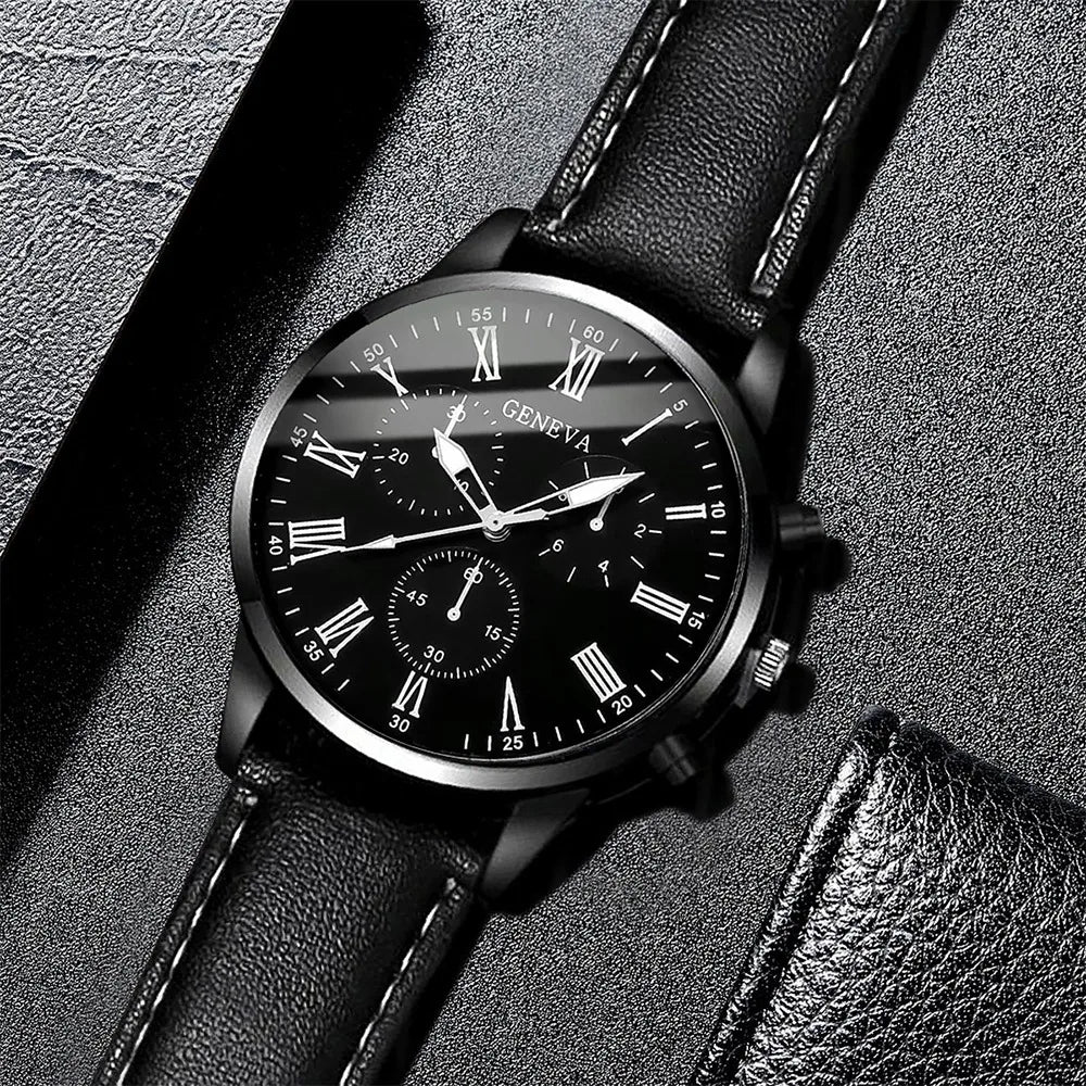 3PCS Fashion Men's Watches Set Business Trend Versatile Retro Classic Round Dial Quartz Watch Reloj Hombre（Without Box）