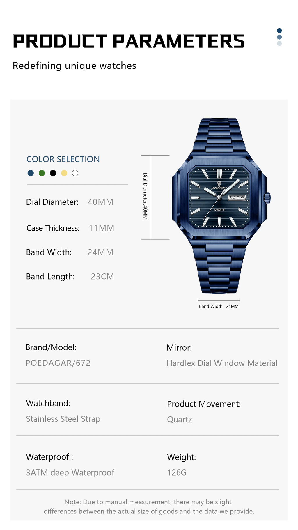 POEDAGAR Top Luxury Brand Male Watch Waterproof Luminous Date Week Quartz Men's Watches Stainless Steel Fashion Square Men Watch