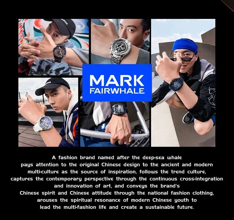 Mark Fairwhale 5031 Fashion Quartz Watches for Man Creative Rotating Dial Luminous Waterproof Steel Strap Casual Men Wristwatch