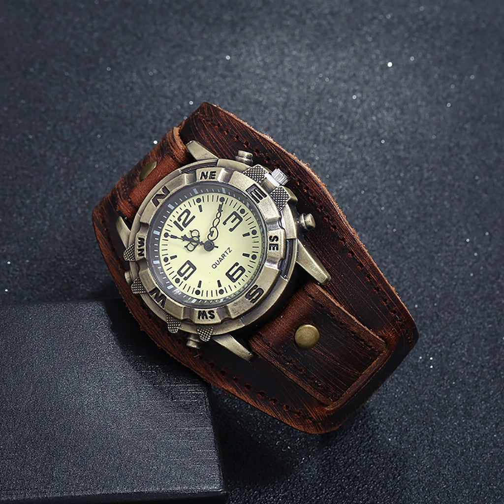 Vintage Men Wristwatch Fashion Pin Buckle Leather Strap Watches Punk Casual Quartz Wrist Watch Creative Gifts Reloj Hombre