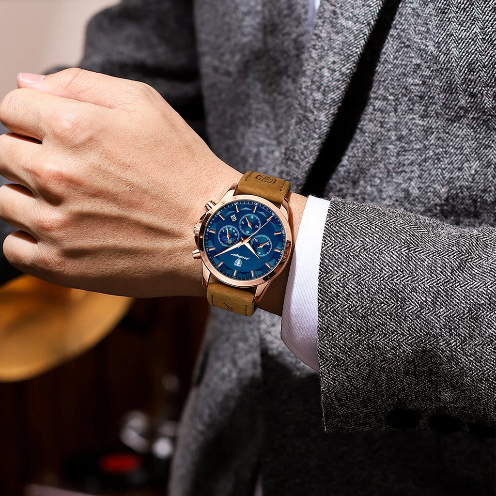 POEDAGAR Sports Luxury Men Quartz Watch Waterproof Chronograph Luminous Date Man Wristwatch Business Leather Men's Watches Clock