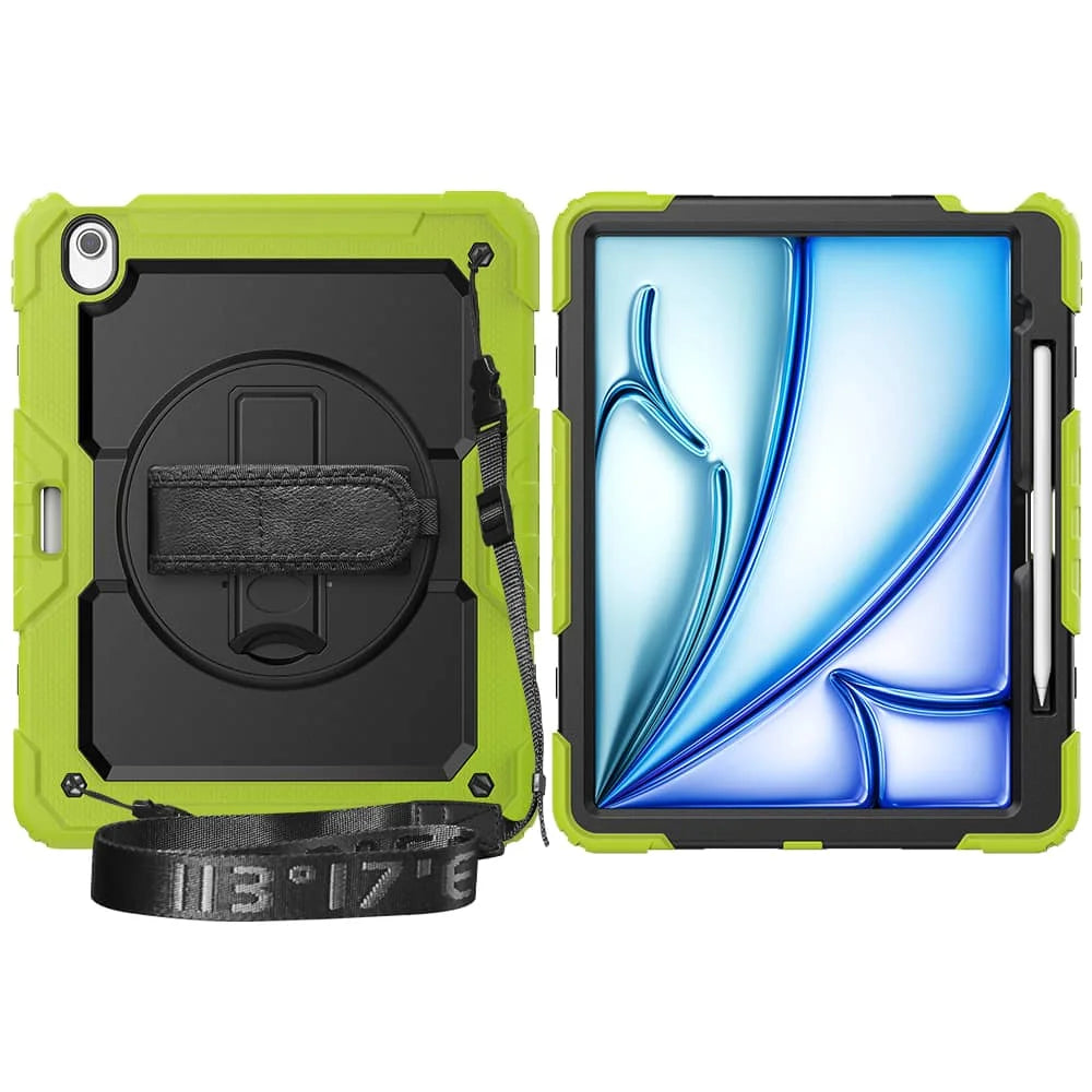 For iPad (A16) 11th Air 11 Air 13 M3  (2025) - Heavy Duty Protective Cover with Screen Protector, Shoulder Strap & Pencil Holder