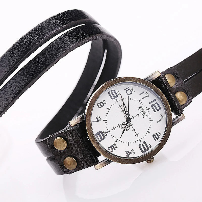 Vintage Leather Band Women's Watch Casual Arabic Dial Ladies Wristwatches