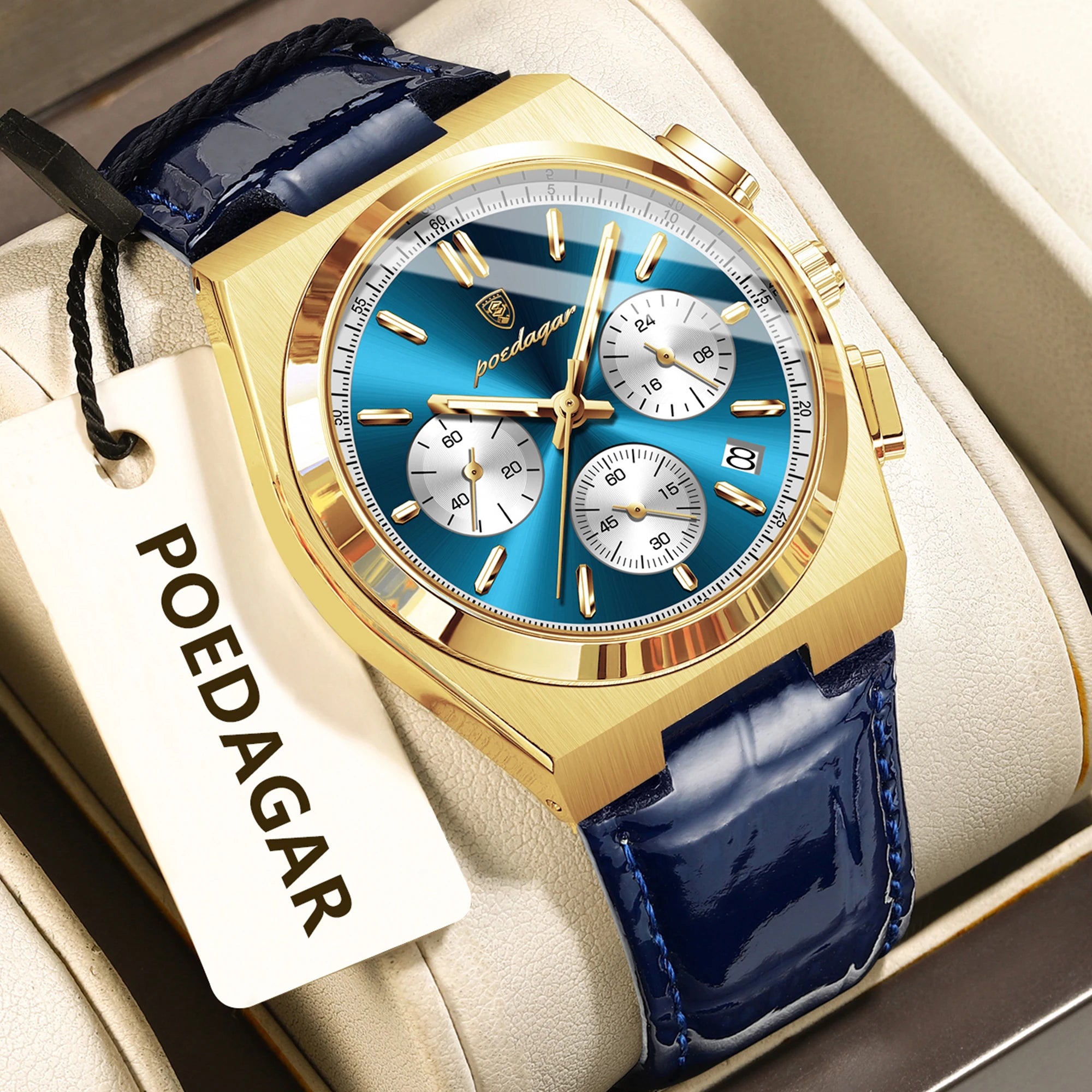 POEDAGAR Luxury Classic Men's Watch Waterproof Luminous Chronograph Date Quartz Man Clock Fashion Sports Leather Watches For Men