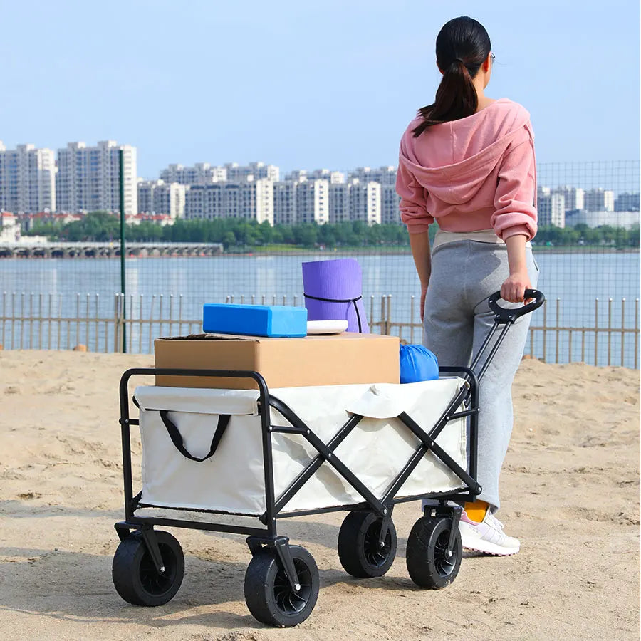 Large Weight Capacity Heavy Duty Wagon Cart Folding us Wagon for Outdoor Garden Beach wagon Camping Equipment with Cup Holders