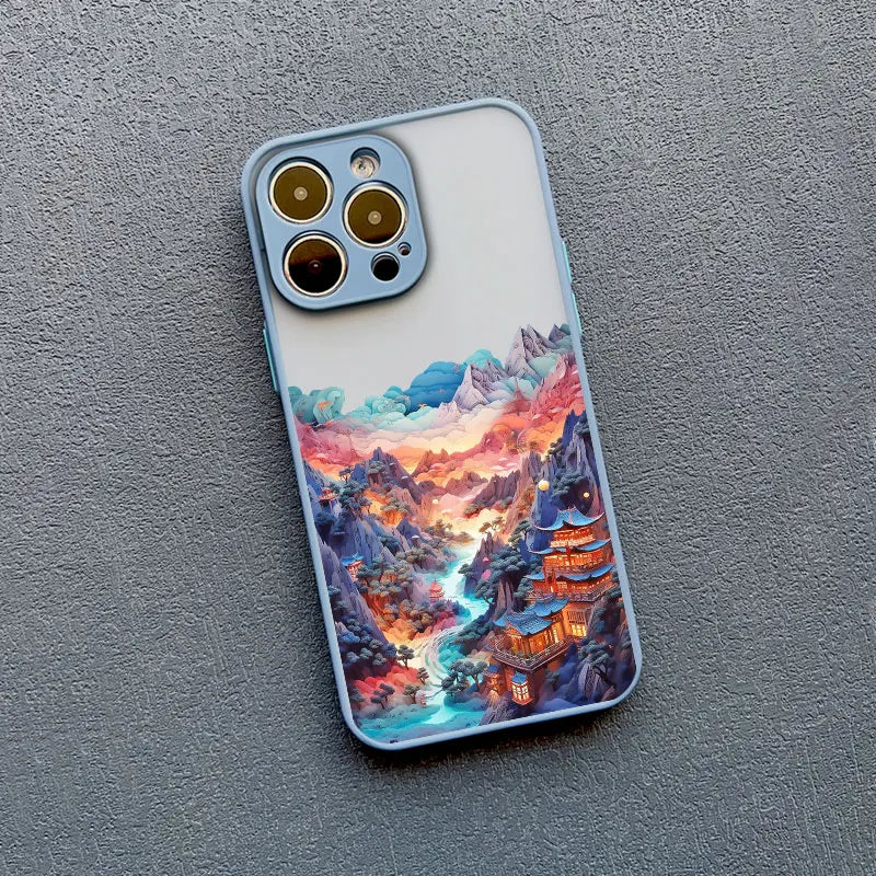 Printing Landscape phone case For iPhone 17 16 15 14 11 12 13 Pro Max Mini XS X XR 16 Plus Creative Mountains Shockproof Cover