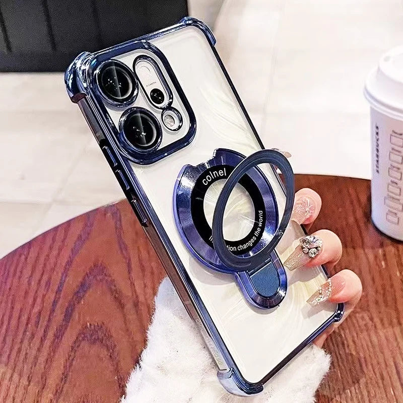 For OPPO Reno 14 13 12 11 Reno14 Reno13 F Pro 13F 14F 12F Case Magnetic Bracket Holder Plating Soft Transparent Shockproof Cover