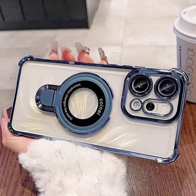 For OPPO Reno 14 13 12 11 Reno14 Reno13 F Pro 13F 14F 12F Case Magnetic Bracket Holder Plating Soft Transparent Shockproof Cover