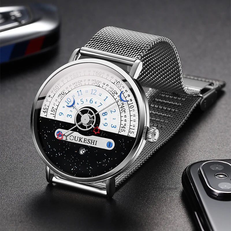 Unique Business Men Watch Fashion Auto Date Stainless Steel Strap Quartz Wristwatch Man Gifts For Him Calendar Clock