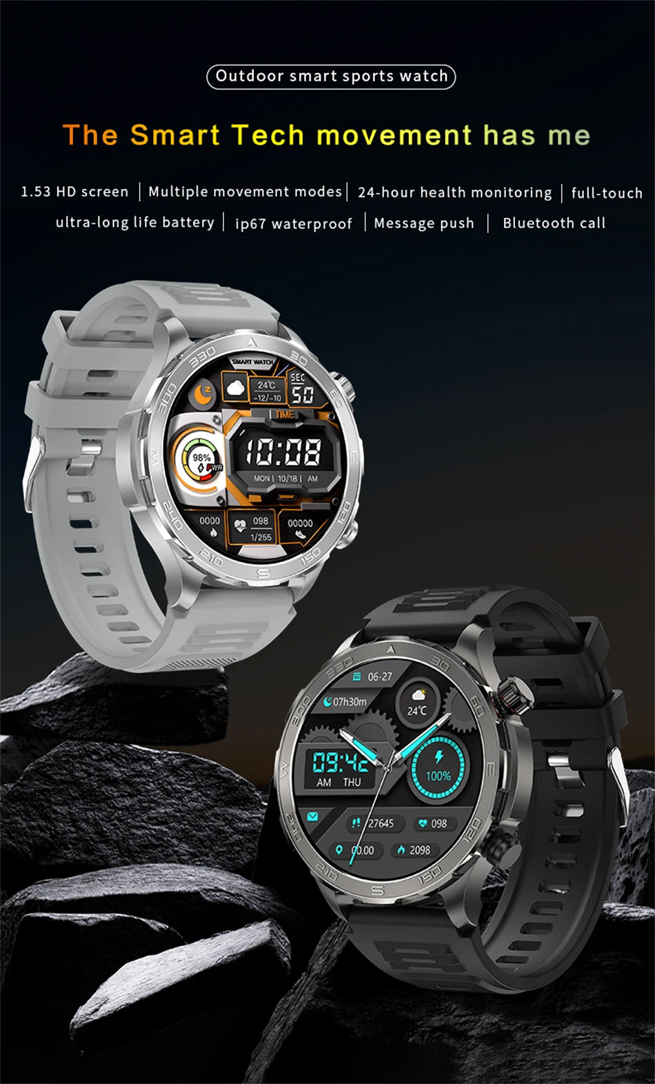 2026 New GPS Smart Watch Men AMOLED Screen Always Show Time Heart Rate IP68 Waterproof Bluetooth Call Sports Fitness Smart Watch