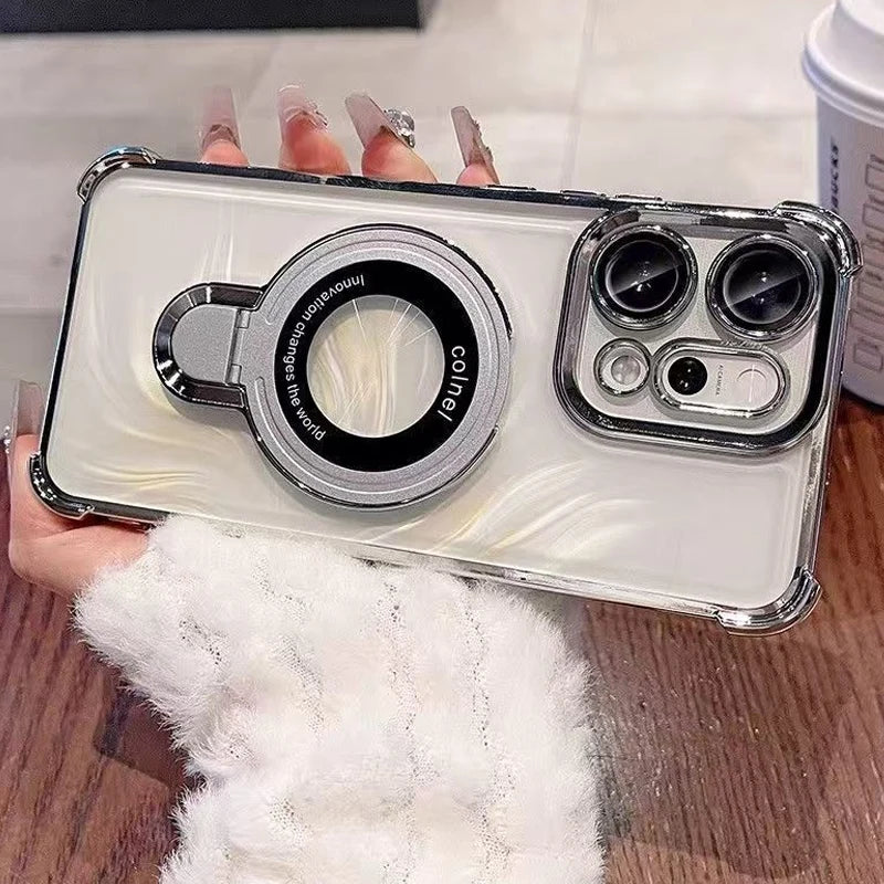 For OPPO Reno 14 13 12 11 Reno14 Reno13 F Pro 13F 14F 12F Case Magnetic Bracket Holder Plating Soft Transparent Shockproof Cover