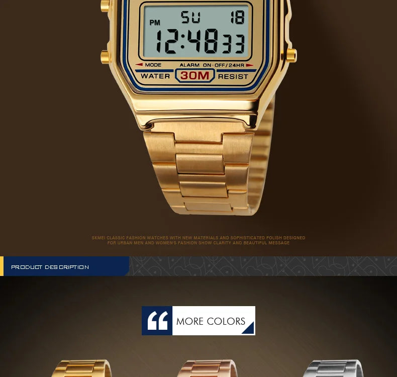 Skmei 3Bar Waterproof Digital Watch Reloj Hombre For Casual Sport 1123 Fashion Men Stainless Steel Strap LED Display Watches