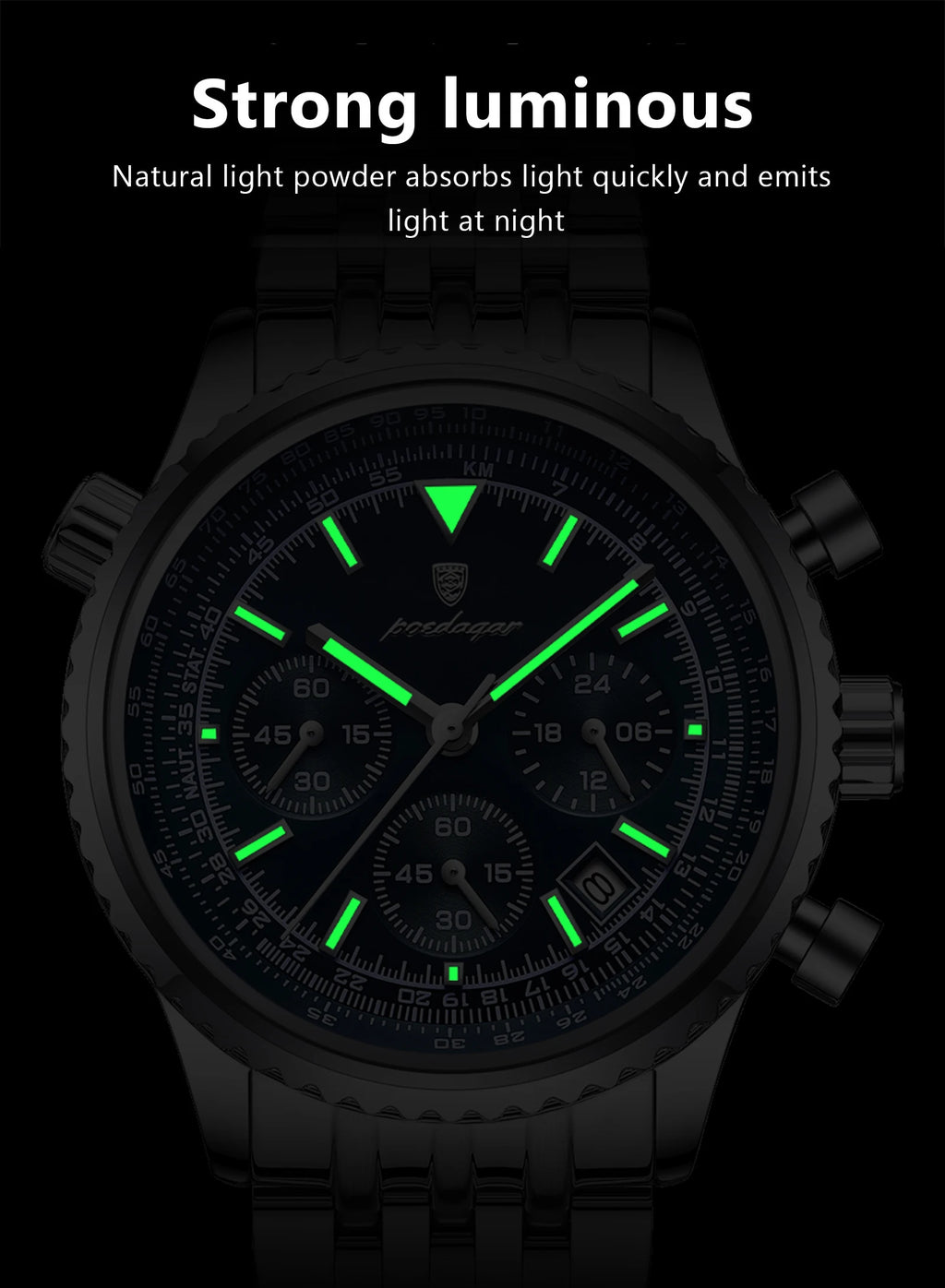 POEDAGAR Luxury Sport Man Watch Chronograph Date Waterproof Luminous Men's Quartz Watches Stainless Steel Fashion Men Wristwatch