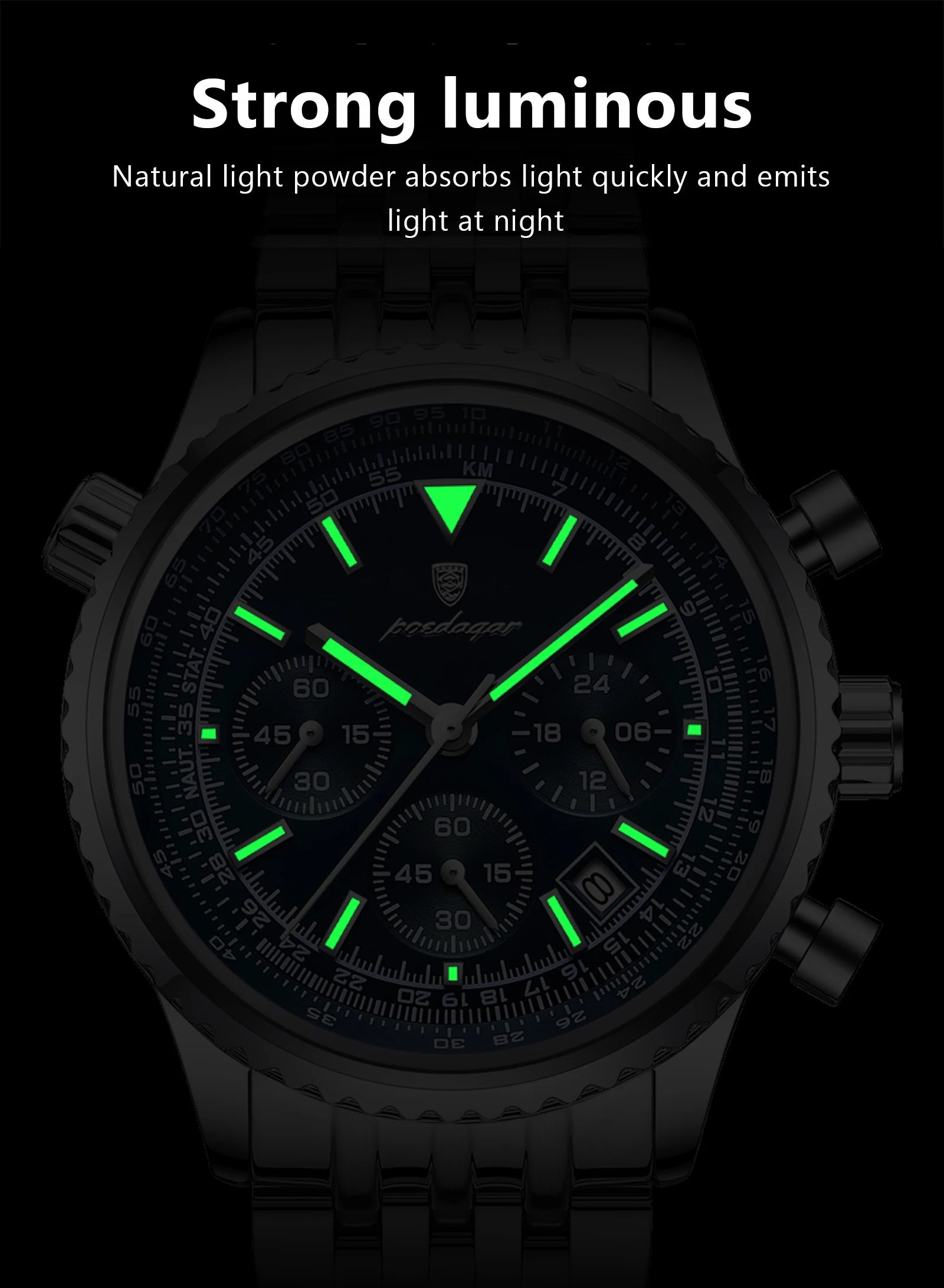 POEDAGAR Luxury Sport Man Watch Chronograph Date Waterproof Luminous Men's Quartz Watches Stainless Steel Fashion Men Wristwatch