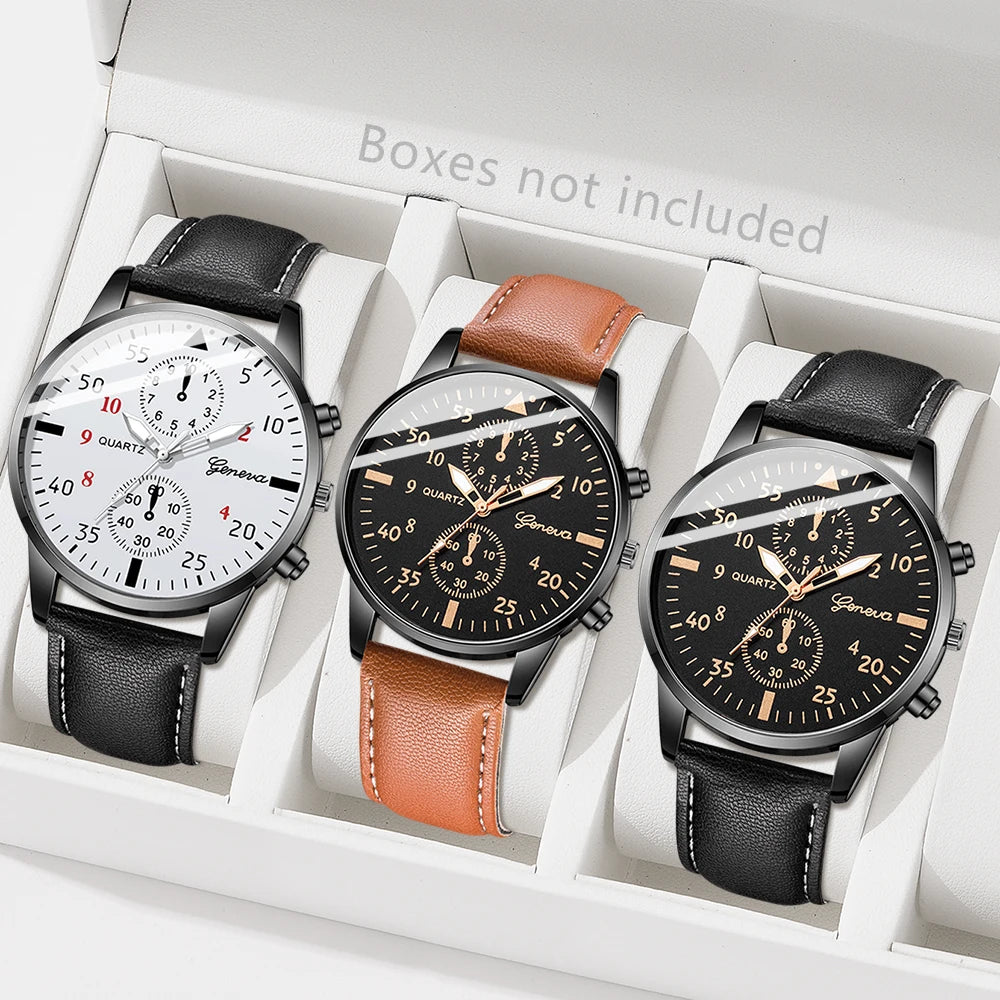 3PCS Fashion Men's Watches Set Business Trend Versatile Retro Classic Round Dial Quartz Watch Reloj Hombre（Without Box）