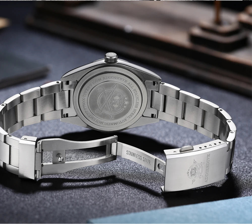 ADDIESDIVE Hot Sale Quartz Watch Simple 10Bar Steel Dive Wristwatch Bubble Mirror Pot Cover Glass Sports 36mm Men Watches AD2030