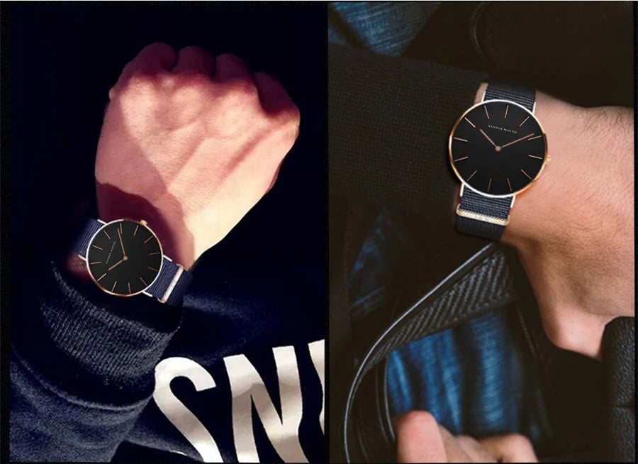 HANNAH MARTIN Brand Japan Quartz Movement Men's Waterproof Wrist Watches Fashion Luxury Ultra Thin Leather Creative Male Watches