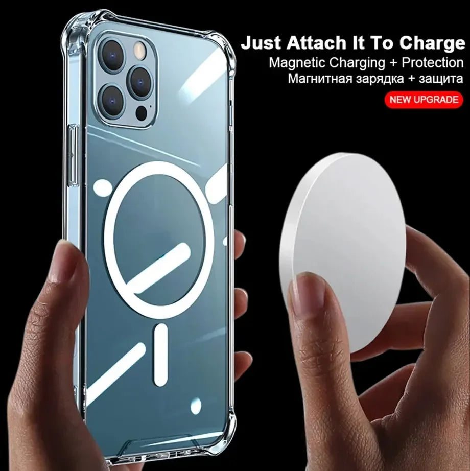 Magnetic Wireless Charger For Magsafe Transparent Case For iPhone 17 11 12 13 14 15 16 Pro Max Plus Shockproof Soft Bumper Cover