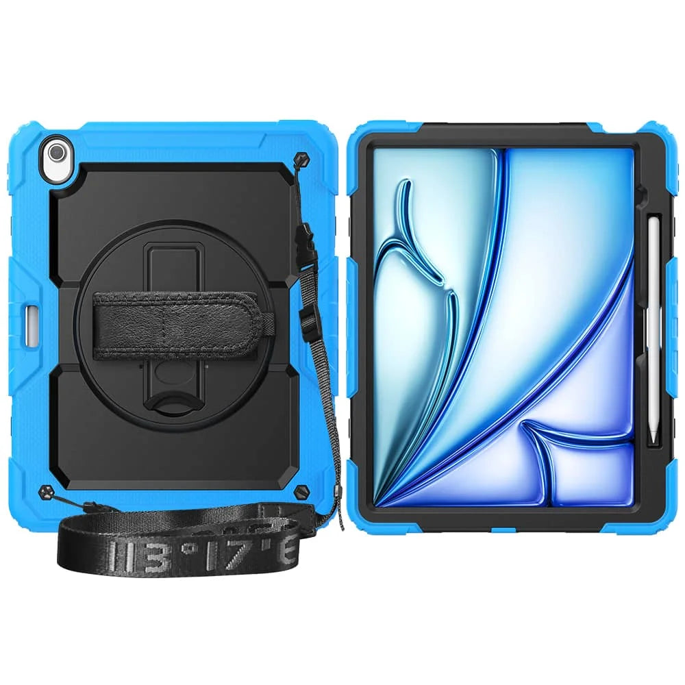 For iPad (A16) 11th Air 11 Air 13 M3  (2025) - Heavy Duty Protective Cover with Screen Protector, Shoulder Strap & Pencil Holder