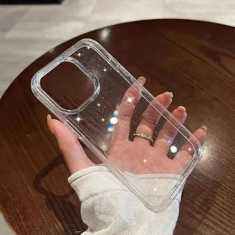 Classic Fashion Flash Powder Transparent Soft Shockproof Mobile Phone Case for IPhone16 15 14 13  Pro Max Mini The Perfect Case