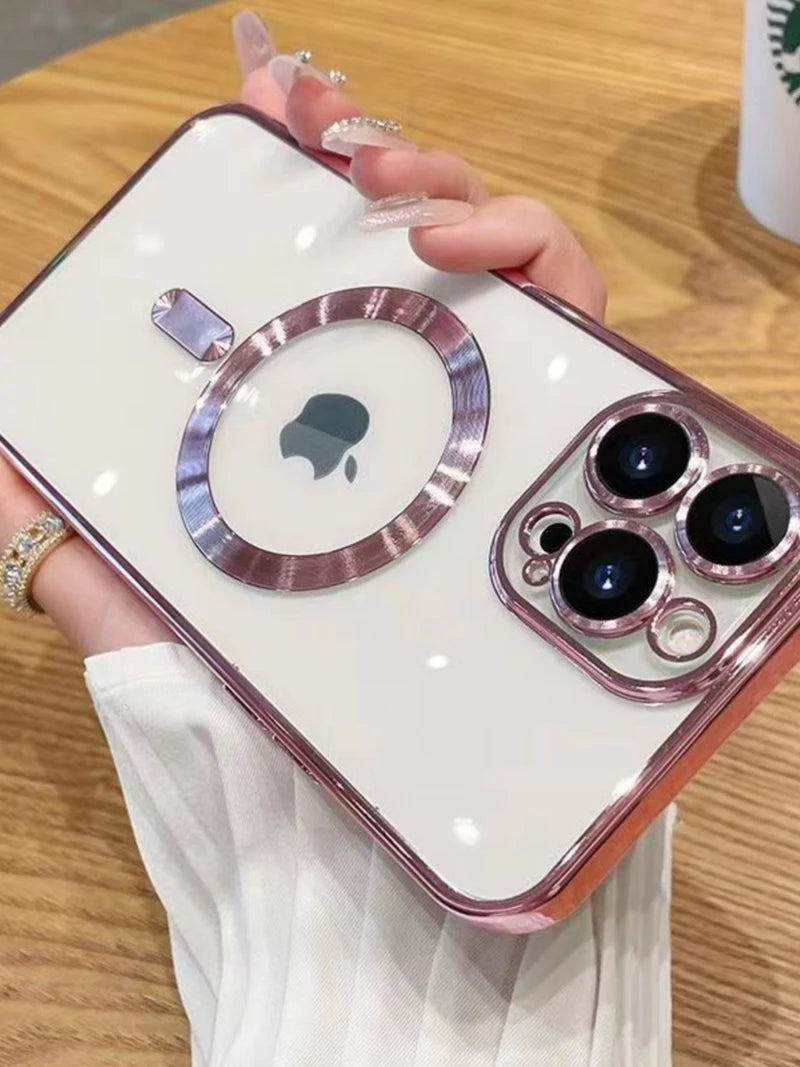 Luxury Wireless Charge Phone Case For iPhone 15 14 13 12 11 16 17 Pro Max Plus Air Transparent Magnetic Bumper Cover