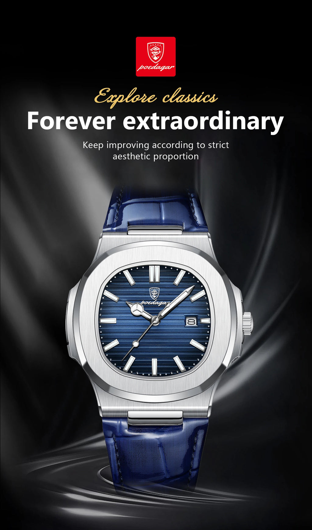 POEDAGAR Top Square Man Watch Date Waterproof Luminous Luxury Men Wristwatch High Quality Leather Men's Quartz Watches+Box Reloj