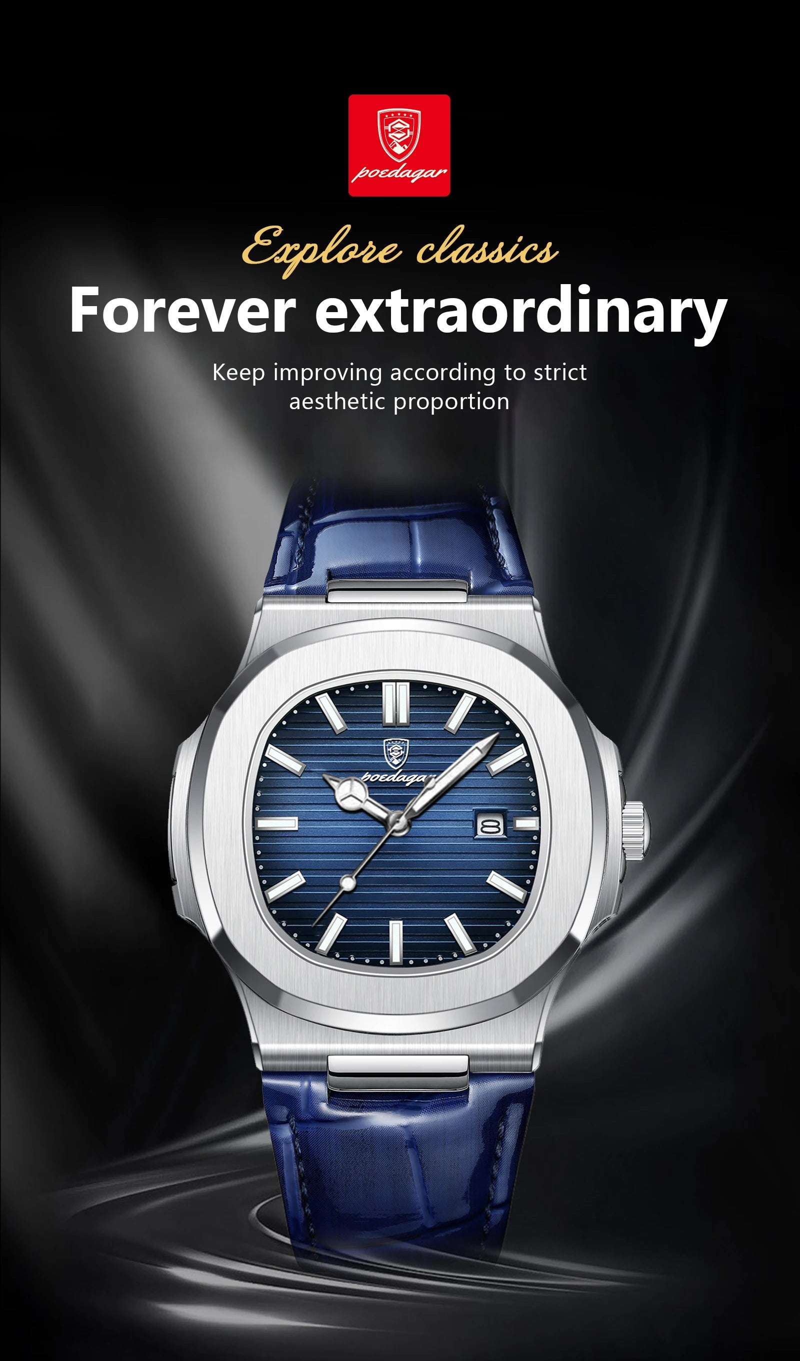 POEDAGAR Top Square Man Watch Date Waterproof Luminous Luxury Men Wristwatch High Quality Leather Men's Quartz Watches+Box Reloj