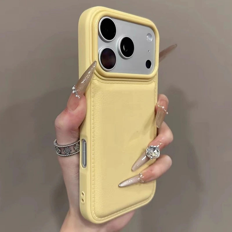 Luxury Drum Cortex Plain Phone Case For iPhone 11 12 13 14 15 16 17 Pro Max Plus Air Shockproof Bumper Cases Cover