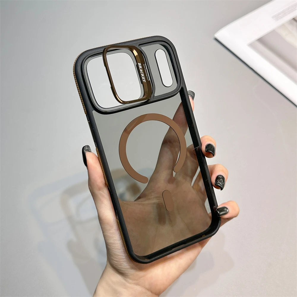 Luxury Matte Transparent Magsafe Kickstand Stand Phone Case For iPhone 17 Air 16 15 14 Plus 13 12 11 17 Pro Max Magnetic Cover