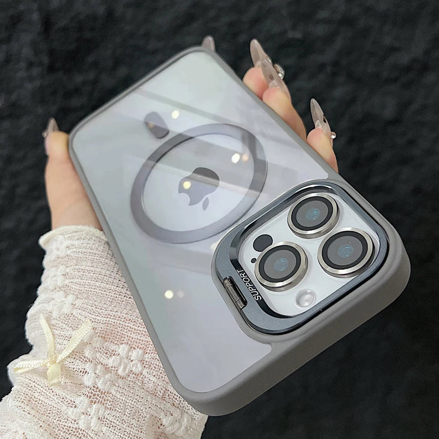 Luxury Magnetic Shockproof Phone Case For iPhone 17 15 16 14 13 12 11 Pro Max For Magsafe Funda Stand Glass Lens Protector Cover