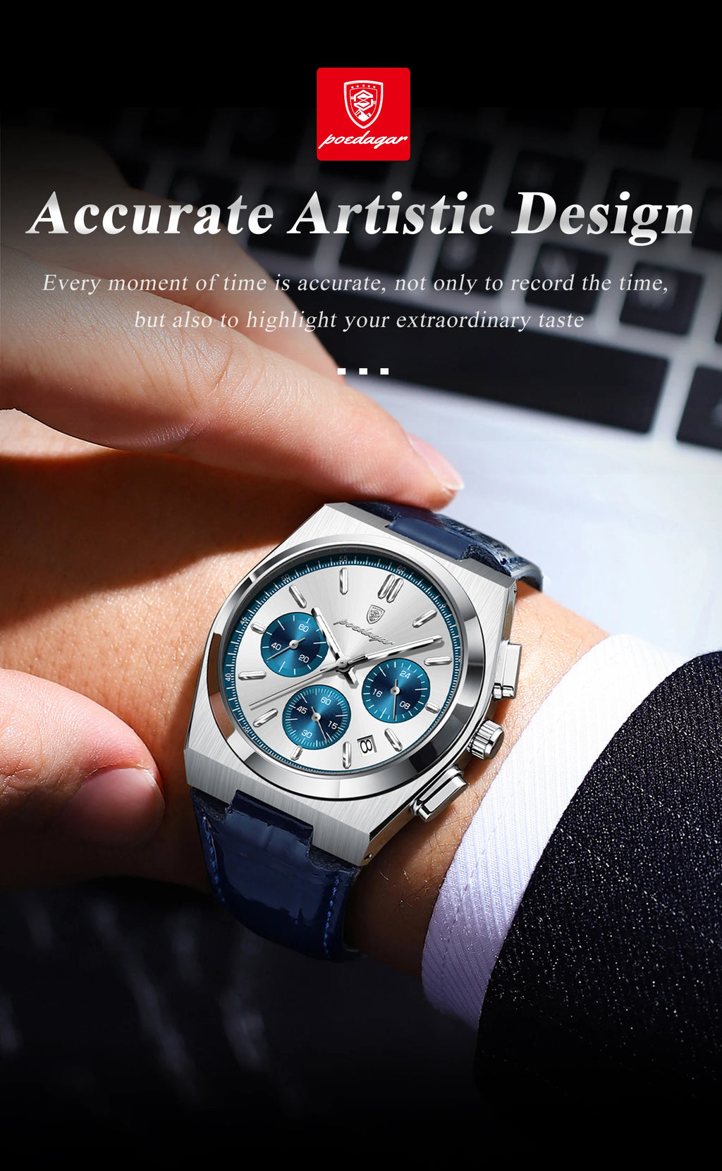 POEDAGAR Luxury Classic Men's Watch Waterproof Luminous Chronograph Date Quartz Man Clock Fashion Sports Leather Watches For Men