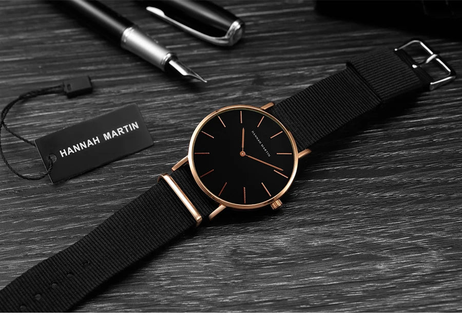 HANNAH MARTIN Brand Japan Quartz Movement Men's Waterproof Wrist Watches Fashion Luxury Ultra Thin Leather Creative Male Watches