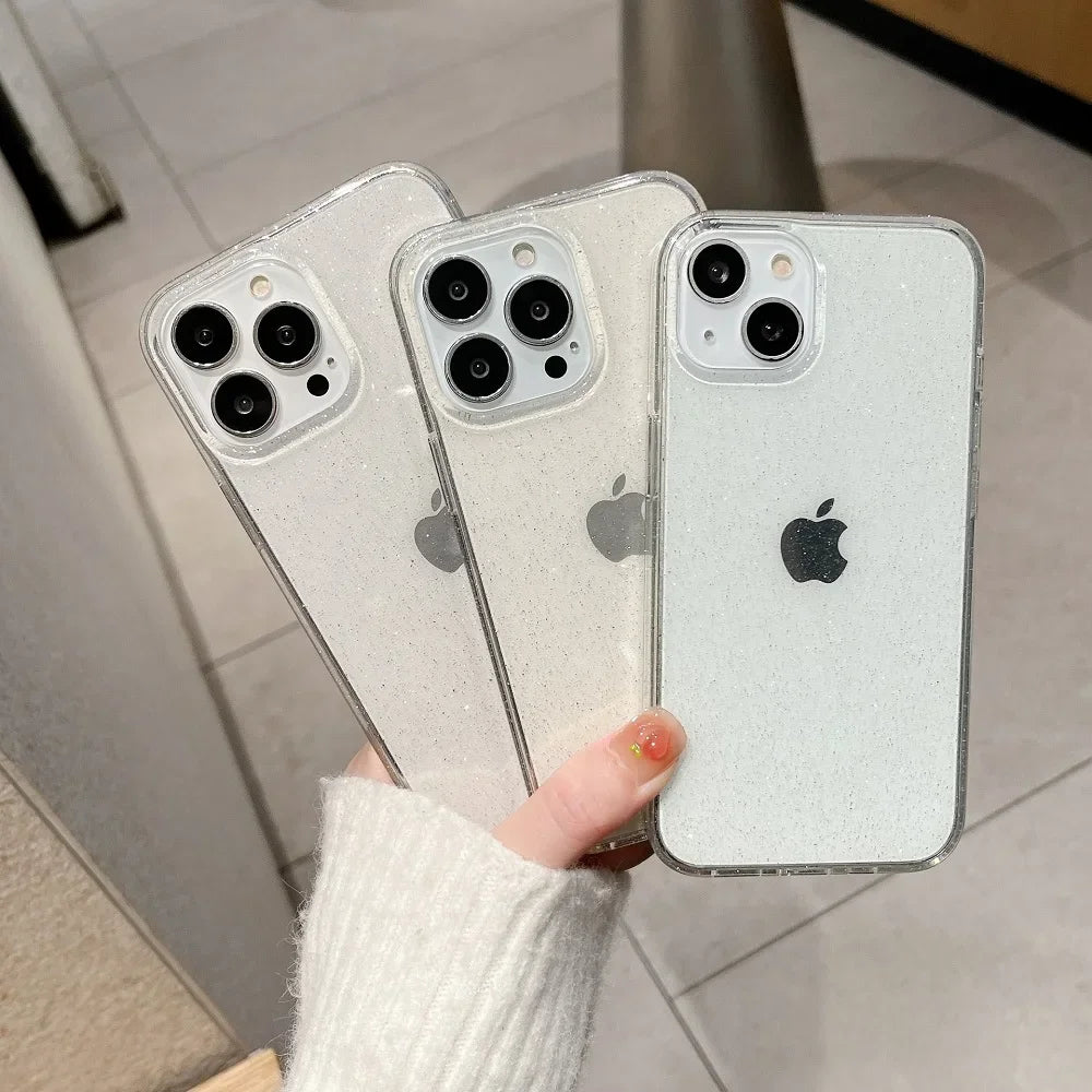 Classic Fashion Flash Powder Transparent Soft Shockproof Mobile Phone Case for IPhone16 15 14 13  Pro Max Mini The Perfect Case