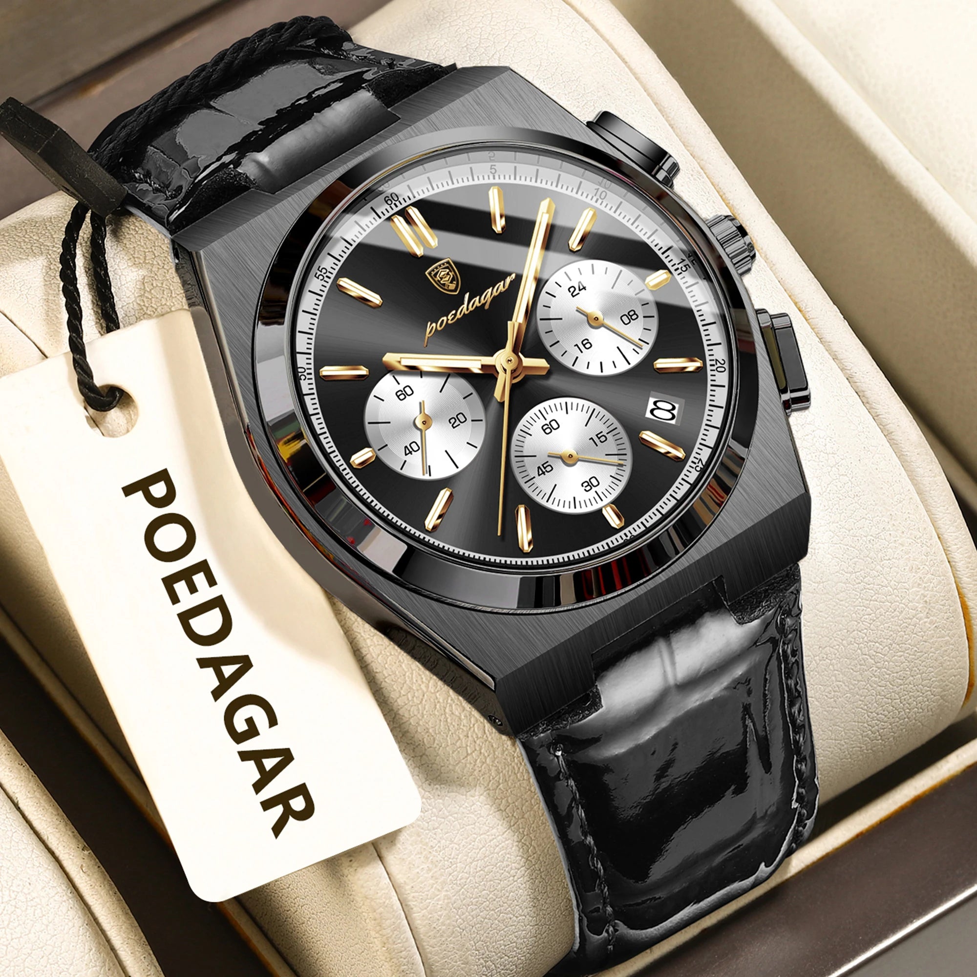 POEDAGAR Luxury Classic Men's Watch Waterproof Luminous Chronograph Date Quartz Man Clock Fashion Sports Leather Watches For Men